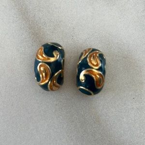 Vintage Rare Find Maresca Signed Teal and Gold Tone Clip-On Earrings